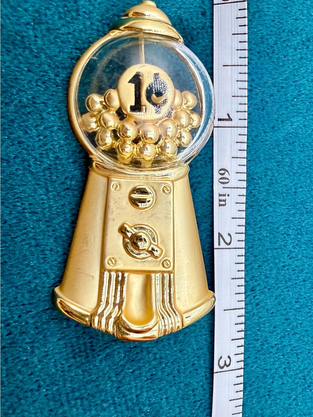 Vintage AJC 1¢ Gumball Machine Brooch Pin | Gold Tone Novelty Figural Jewelry - Picture 9 of 10